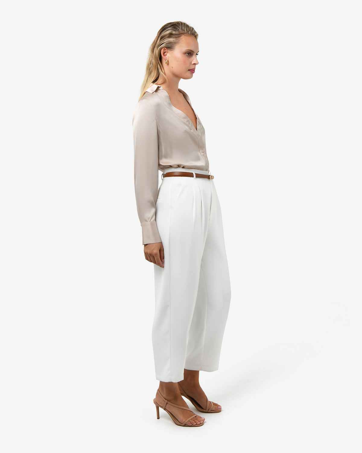 Ganni Tapered Pants in ivory — side view