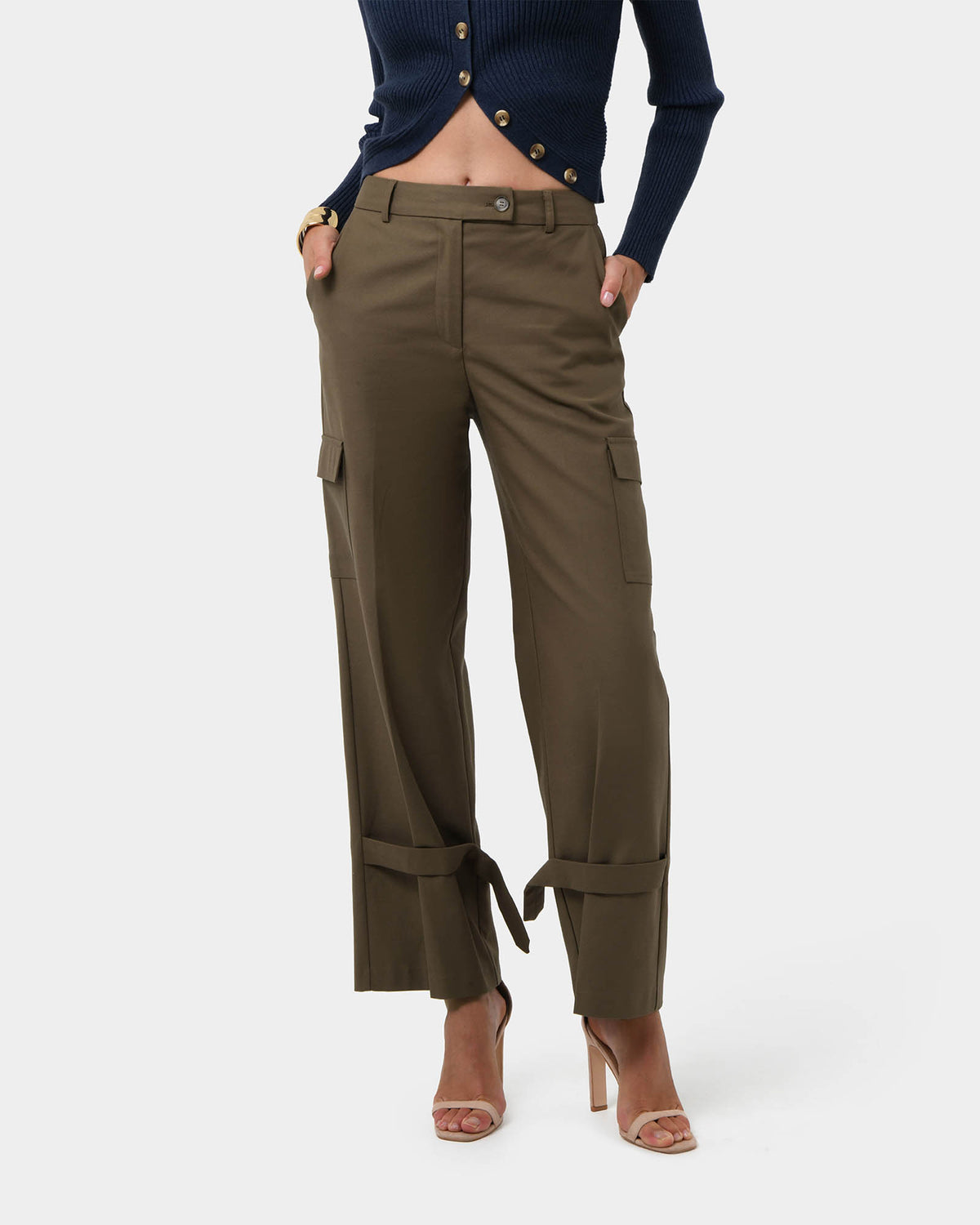 Abigail Cargo Relaxed Pants in khaki — close-up view