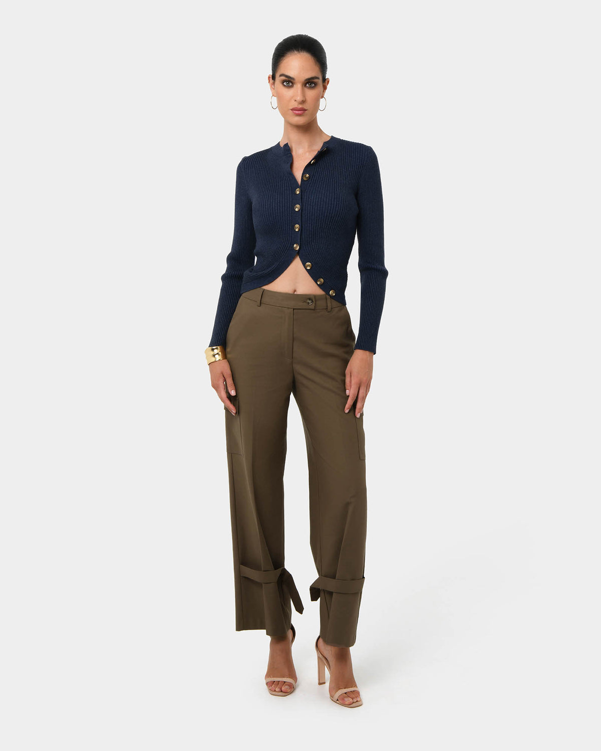 Abigail Cargo Relaxed Pants in khaki — full-length view