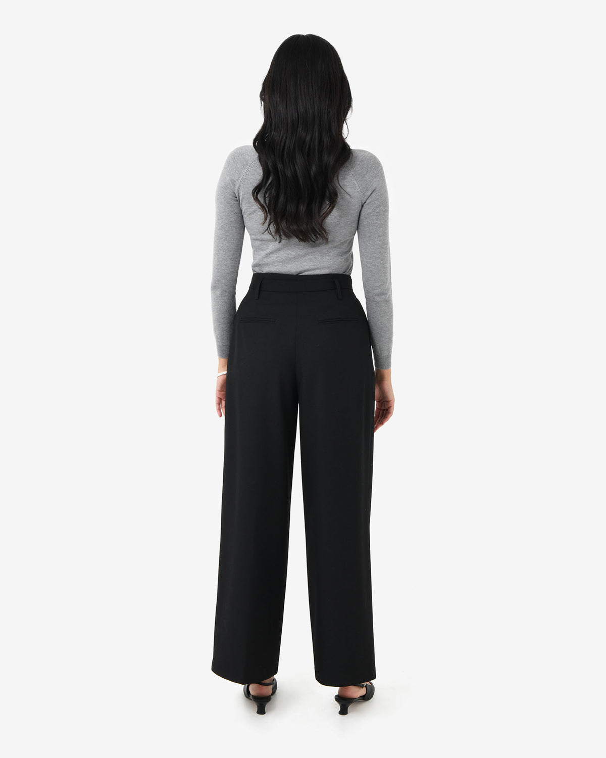 Nadia Buckle Wide Leg Pants in black — back view