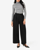 Nadia Buckle Wide Leg Pants in black — full-length view