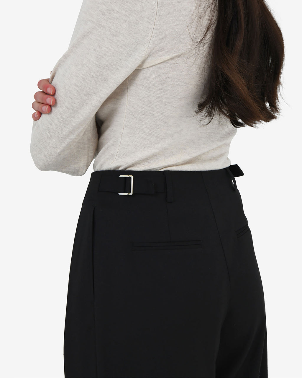 Milan Adjustable Waist Pants in black — fabric detail