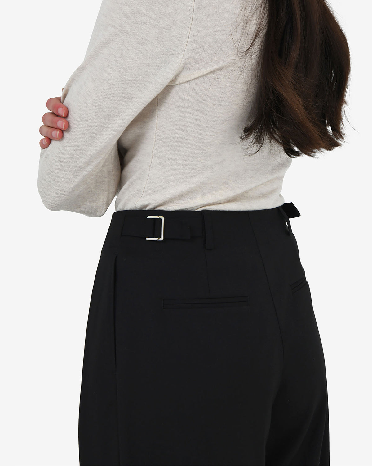 Milan Adjustable Waist Pants in black — fabric detail