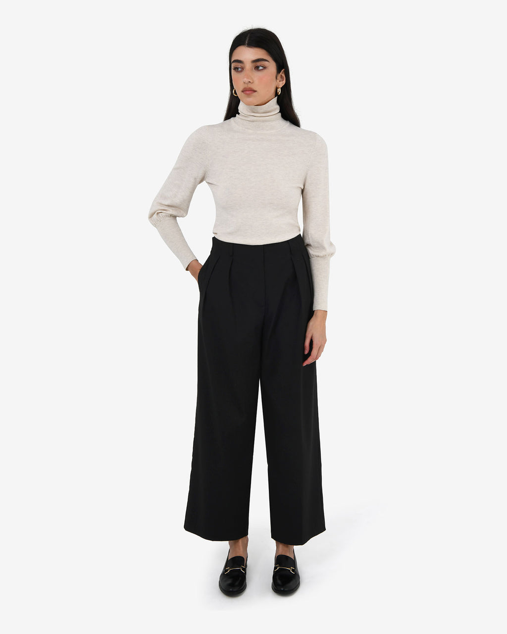 Milan Adjustable Waist Pants in black — full-length view