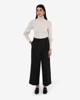 Milan Adjustable Waist Pants in black — full-length view