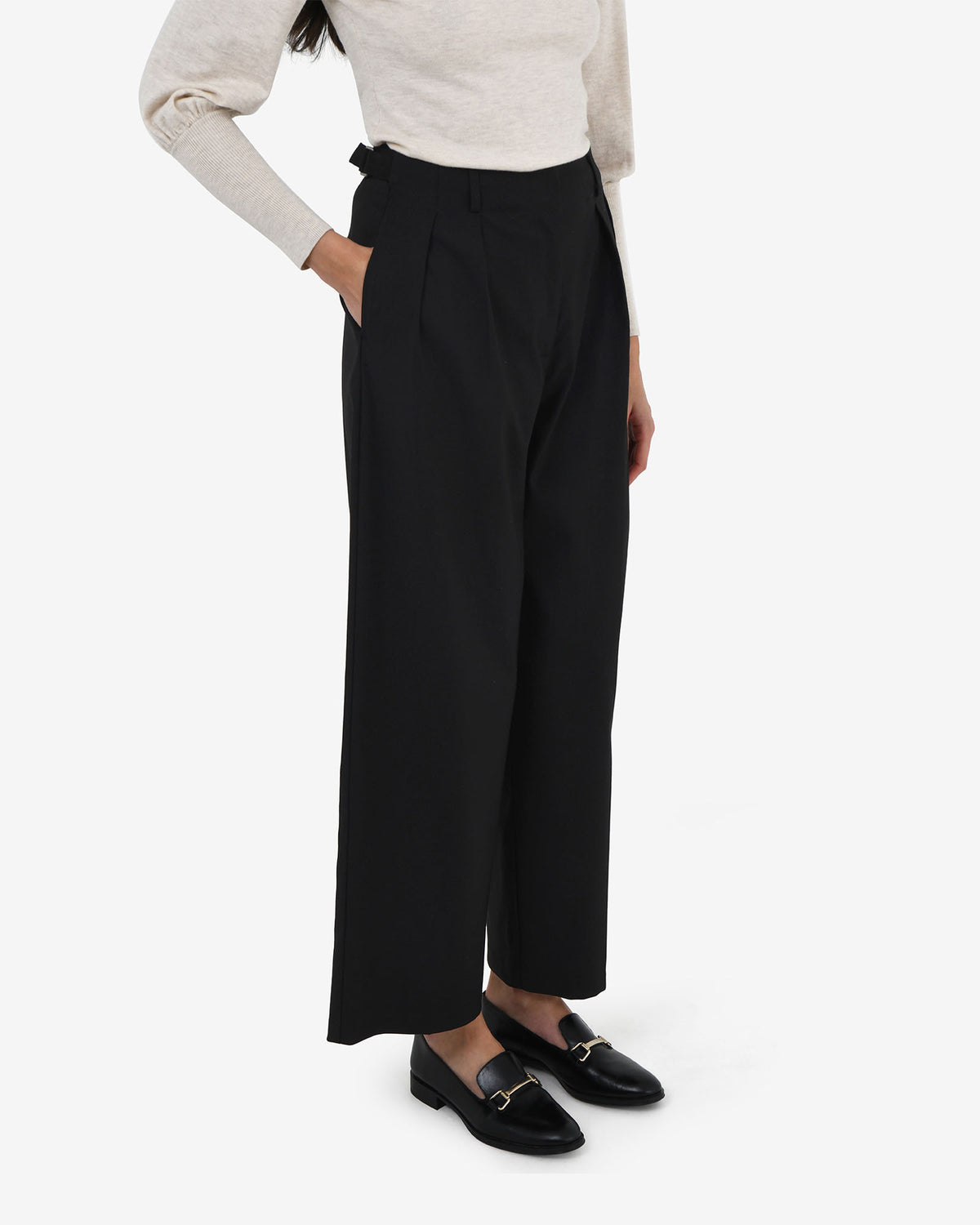 Milan Adjustable Waist Pants in black — side view