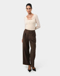 Milan Adjustable Waist Pants in chocolate — full-length view