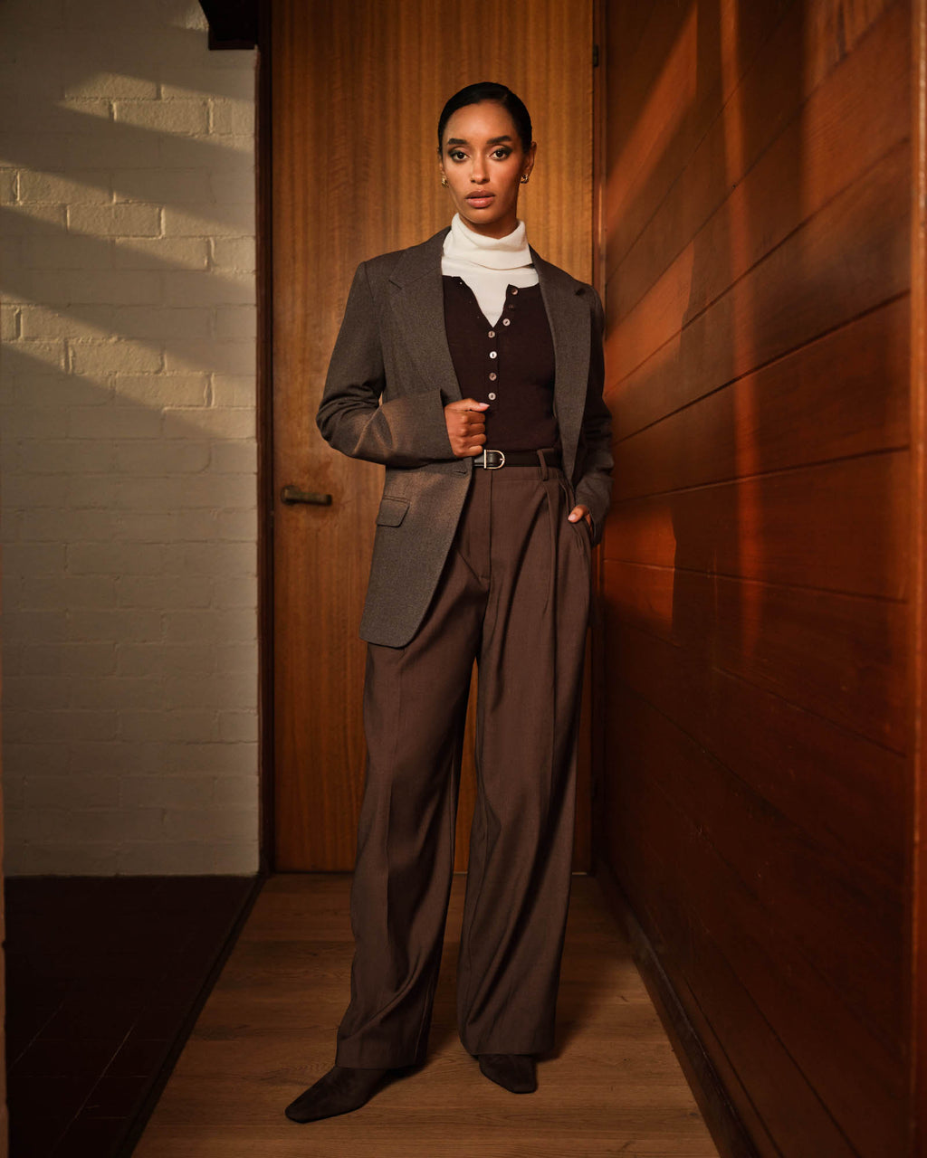 Milan Adjustable Waist Pants in chocolate — alternate view