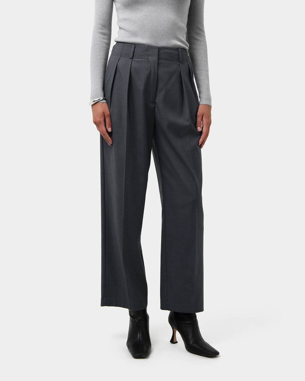 Milan Adjustable Waist Pants in grey — close-up view