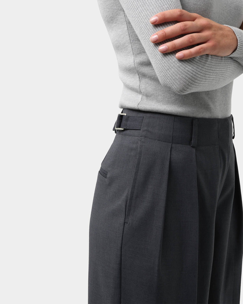 Milan Adjustable Waist Pants in grey — fabric detail