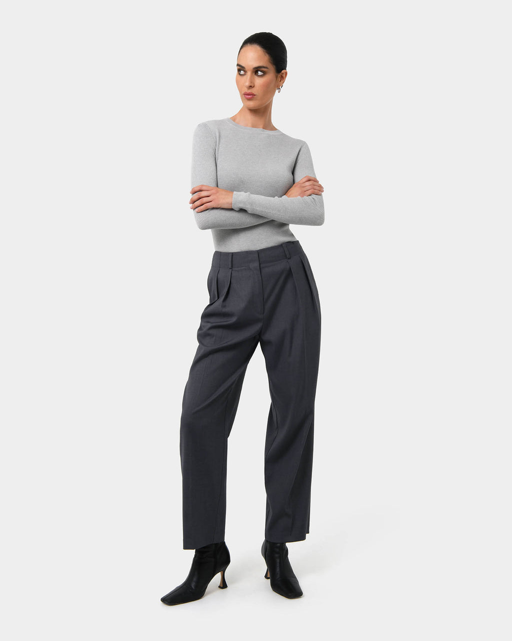 Milan Adjustable Waist Pants in grey — full-length view
