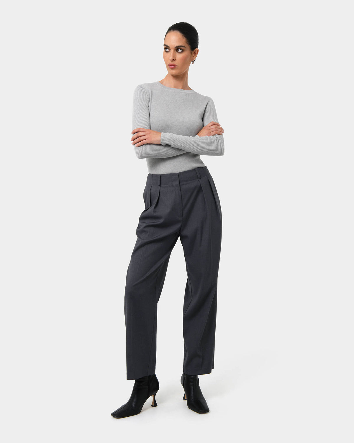 Milan Adjustable Waist Pants in grey — full-length view