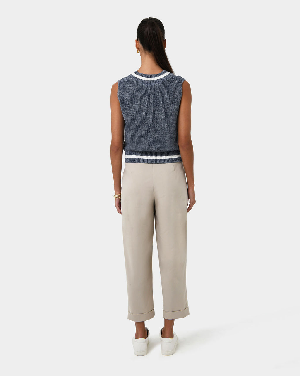 Antonia Relaxed Cuff Pants in beige — back view