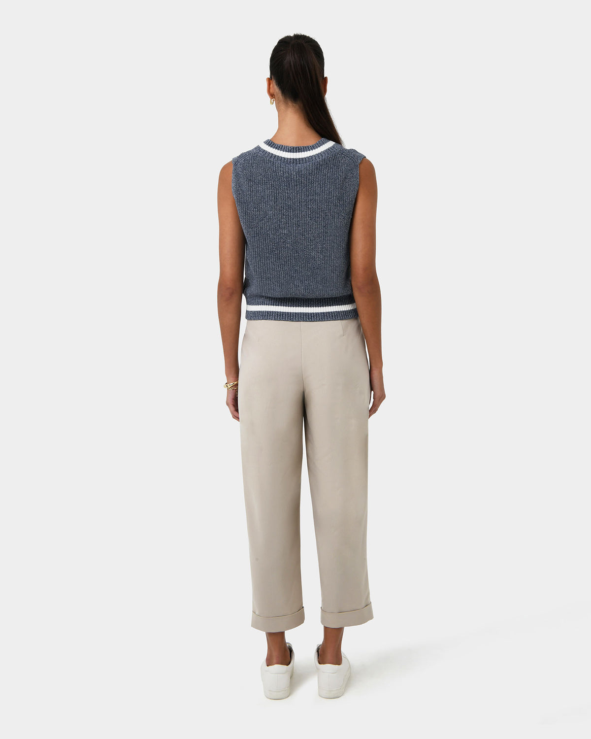 Antonia Relaxed Cuff Pants in beige — back view