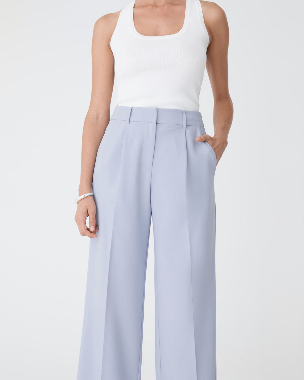 Nikki Tailored Pants in dusk blue — close-up view 2