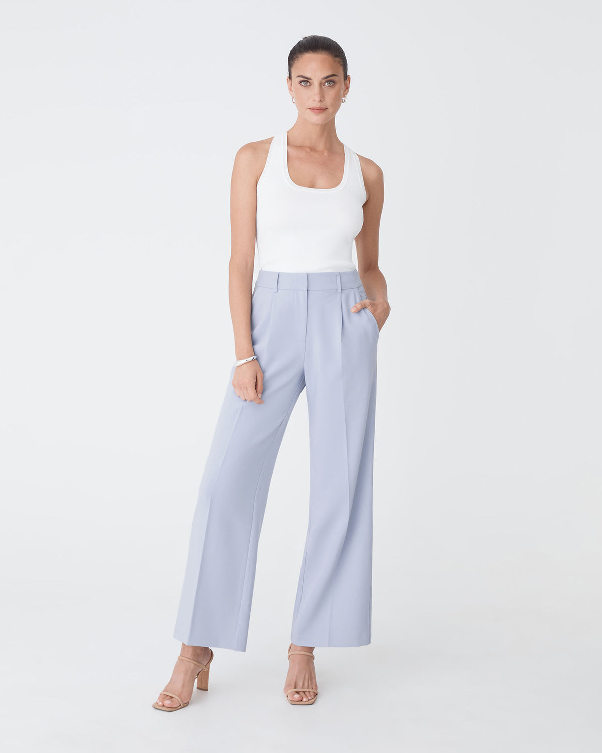 Nikki Tailored Pants in dusk blue — full-length view