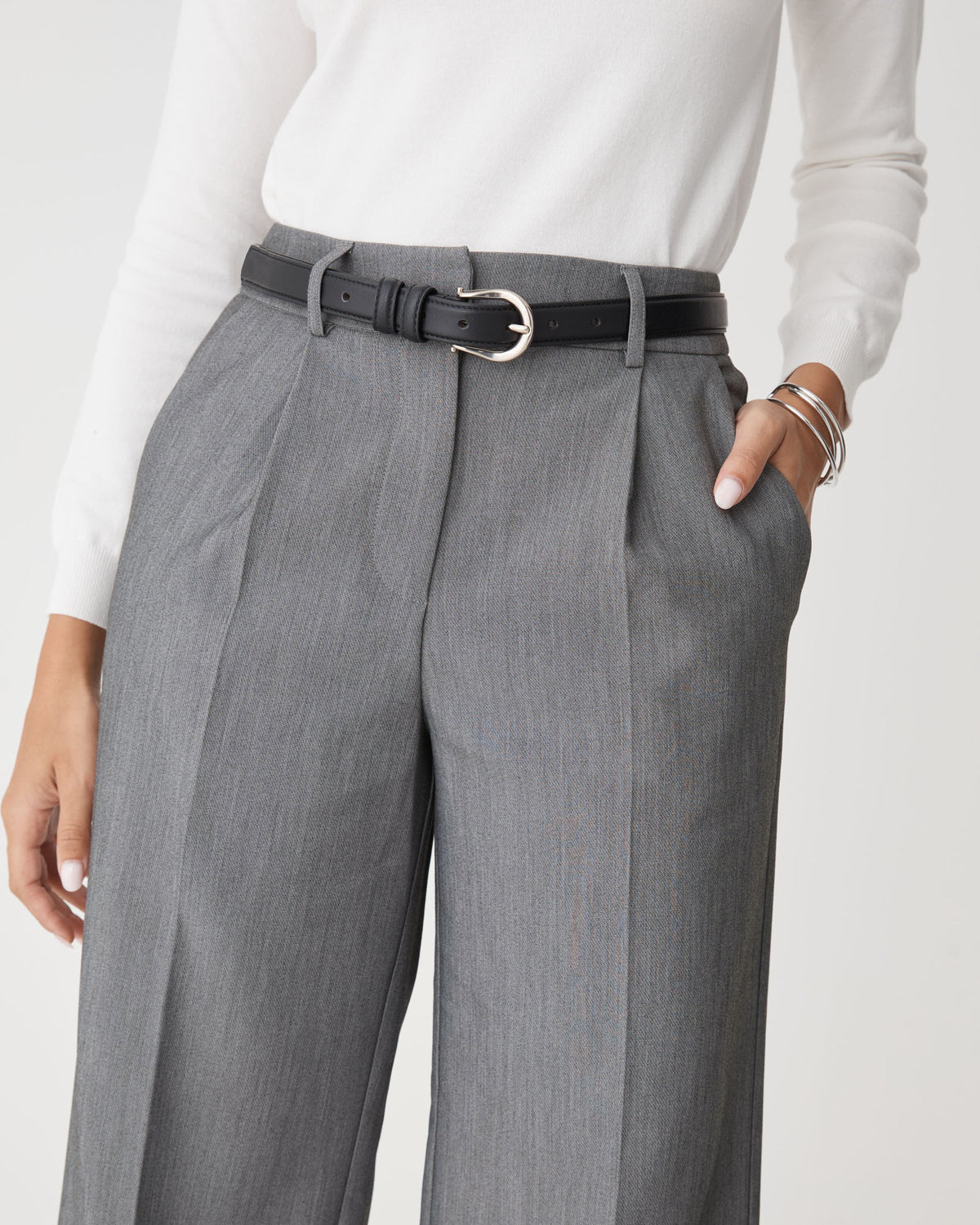Nikki Tailored Pants in melange grey — close-up view