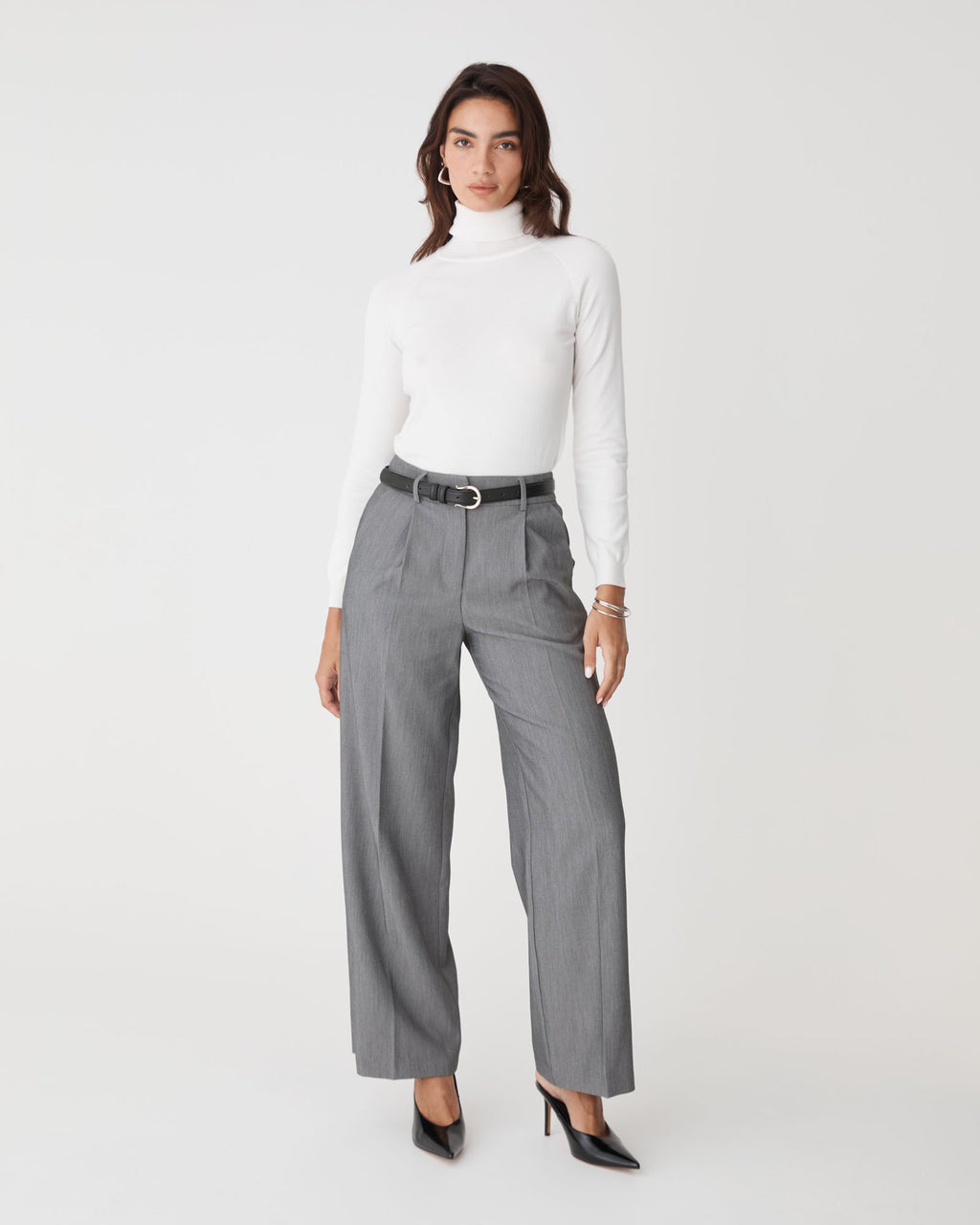 Nikki Tailored Pants in melange grey — full-length view