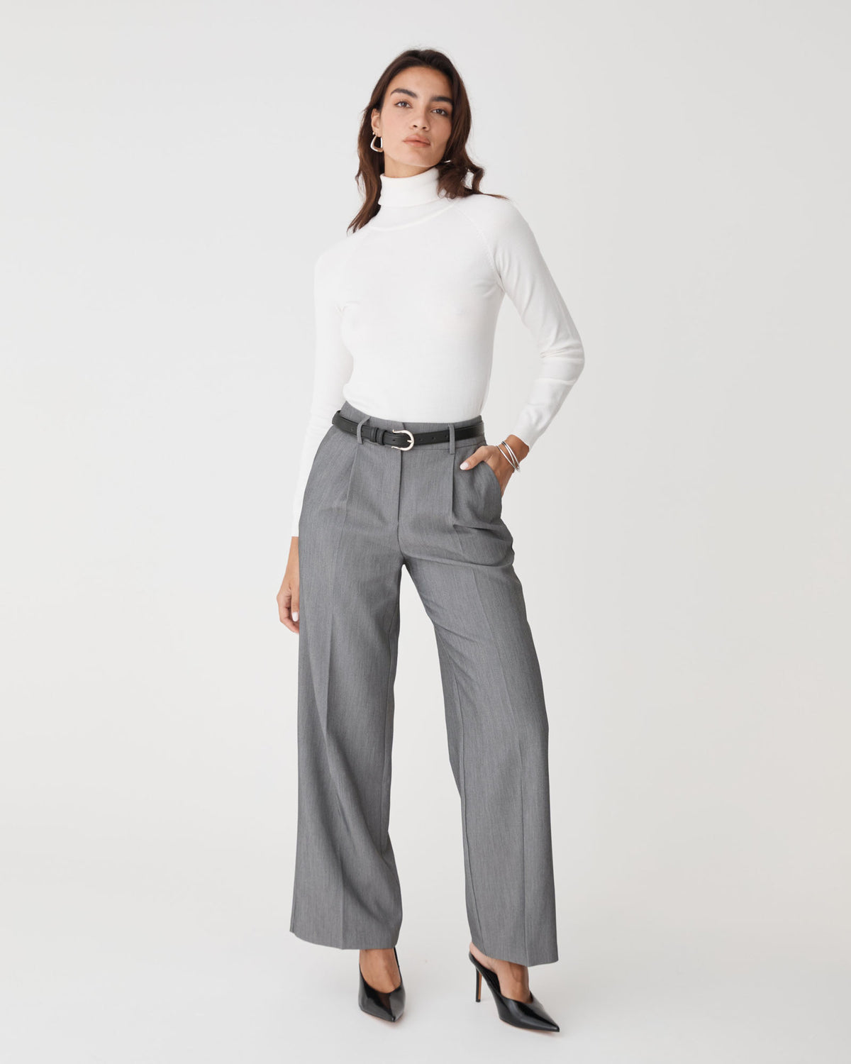 Nikki Tailored Pants in melange grey — full-length view 2