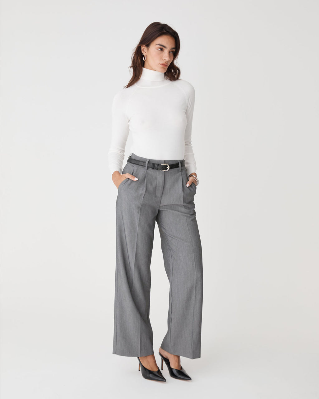 Nikki Tailored Pants in melange grey — full-length view 3