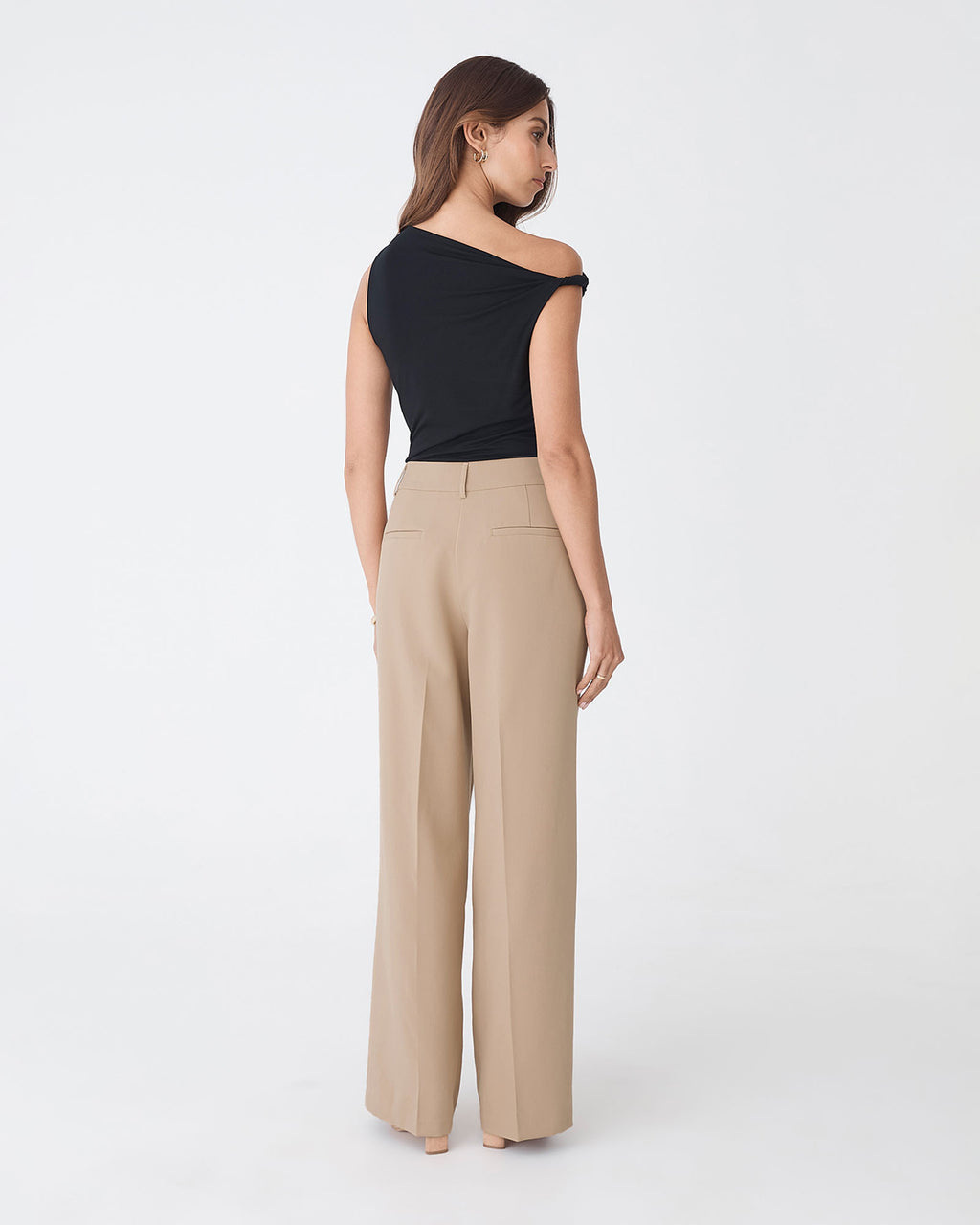 Nikki Tailored Pants in warm taupe — back view