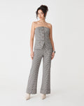 Flynn Wide Leg Cuff Pants in beige check — full-length view