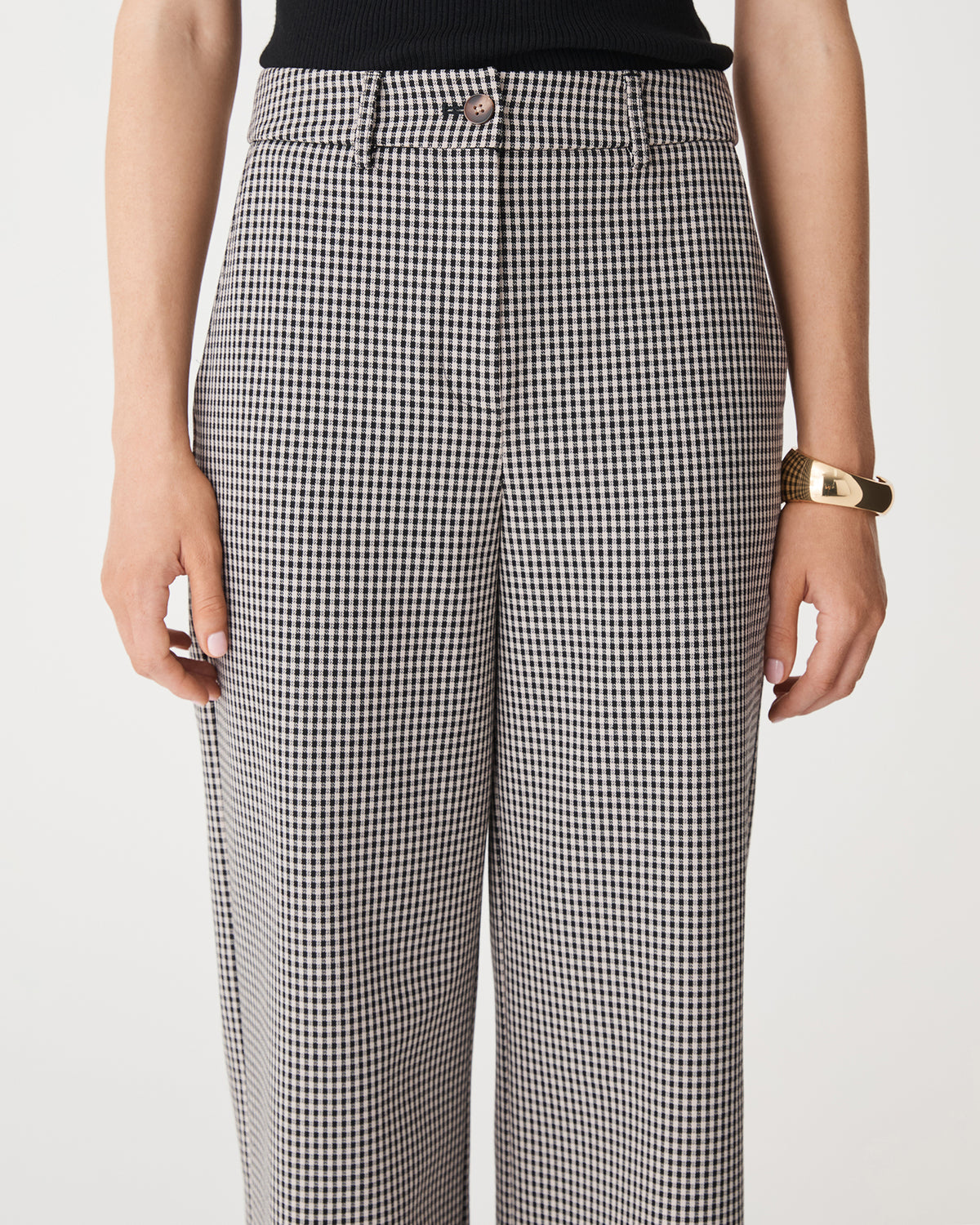 Flynn Wide Leg Culottes in beige check — fabric detail