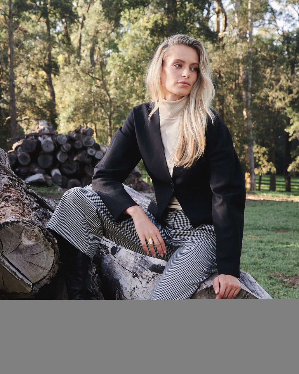 Flynn Wide Leg Culottes in beige check — alternate view