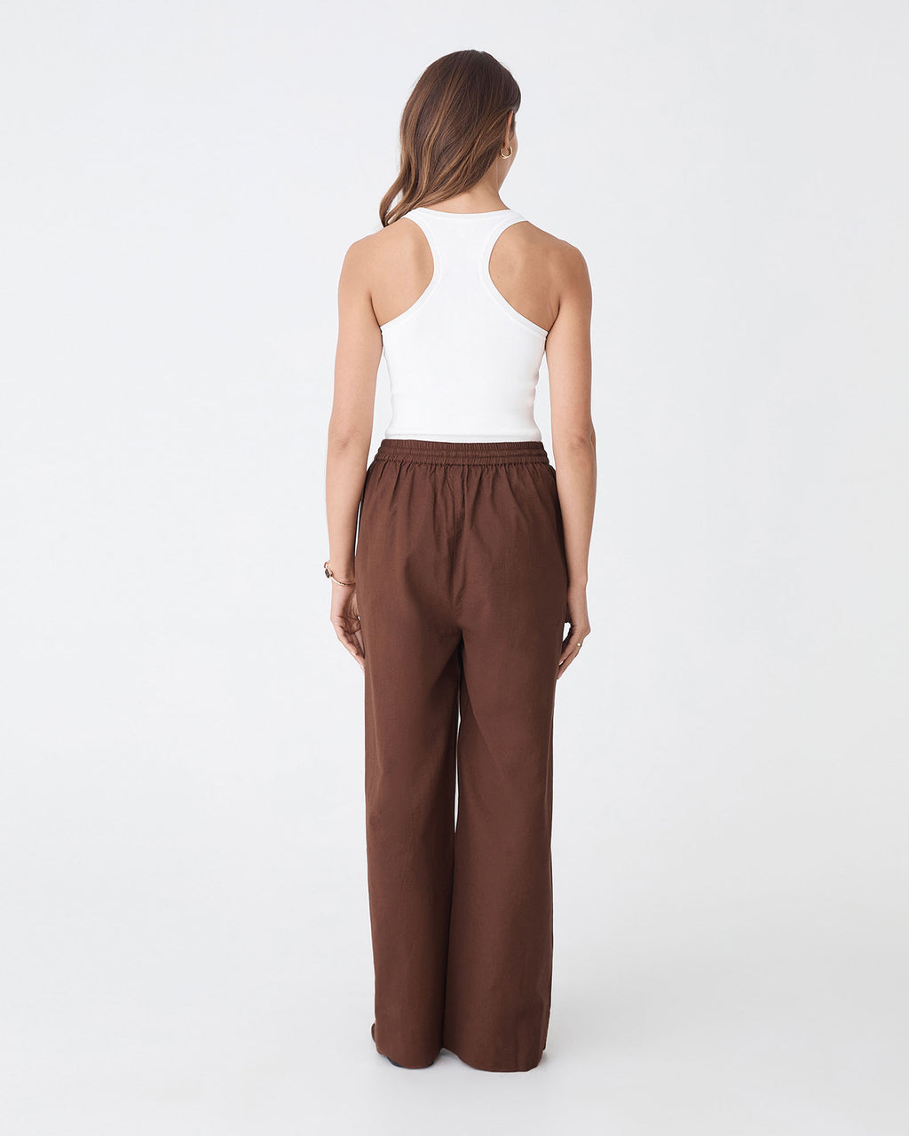 Bronte Cotton Drawstring Pants in chocolate — back view