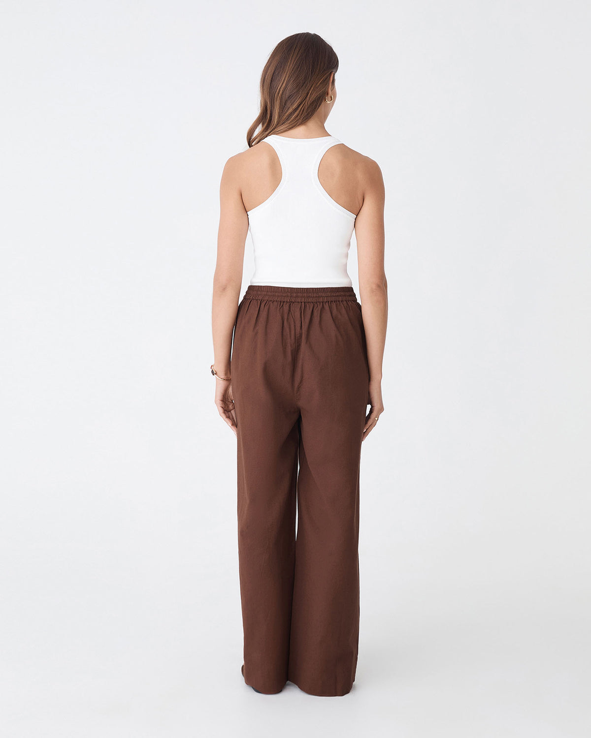 Bronte Cotton Drawstring Pants in chocolate — back view