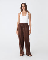 Bronte Cotton Drawstring Pants in chocolate — full-length view