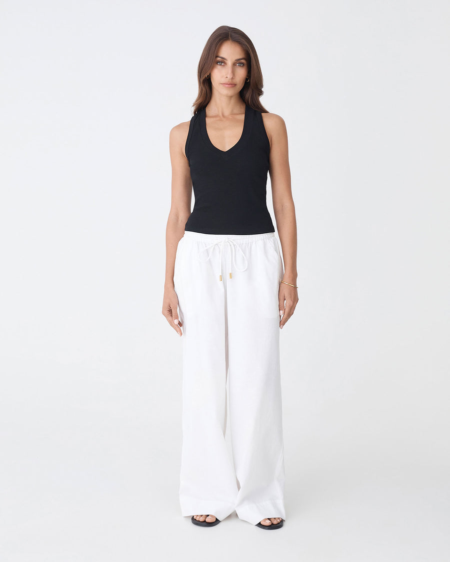 Bronte Cotton Drawstring Pants in ivory — full-length view