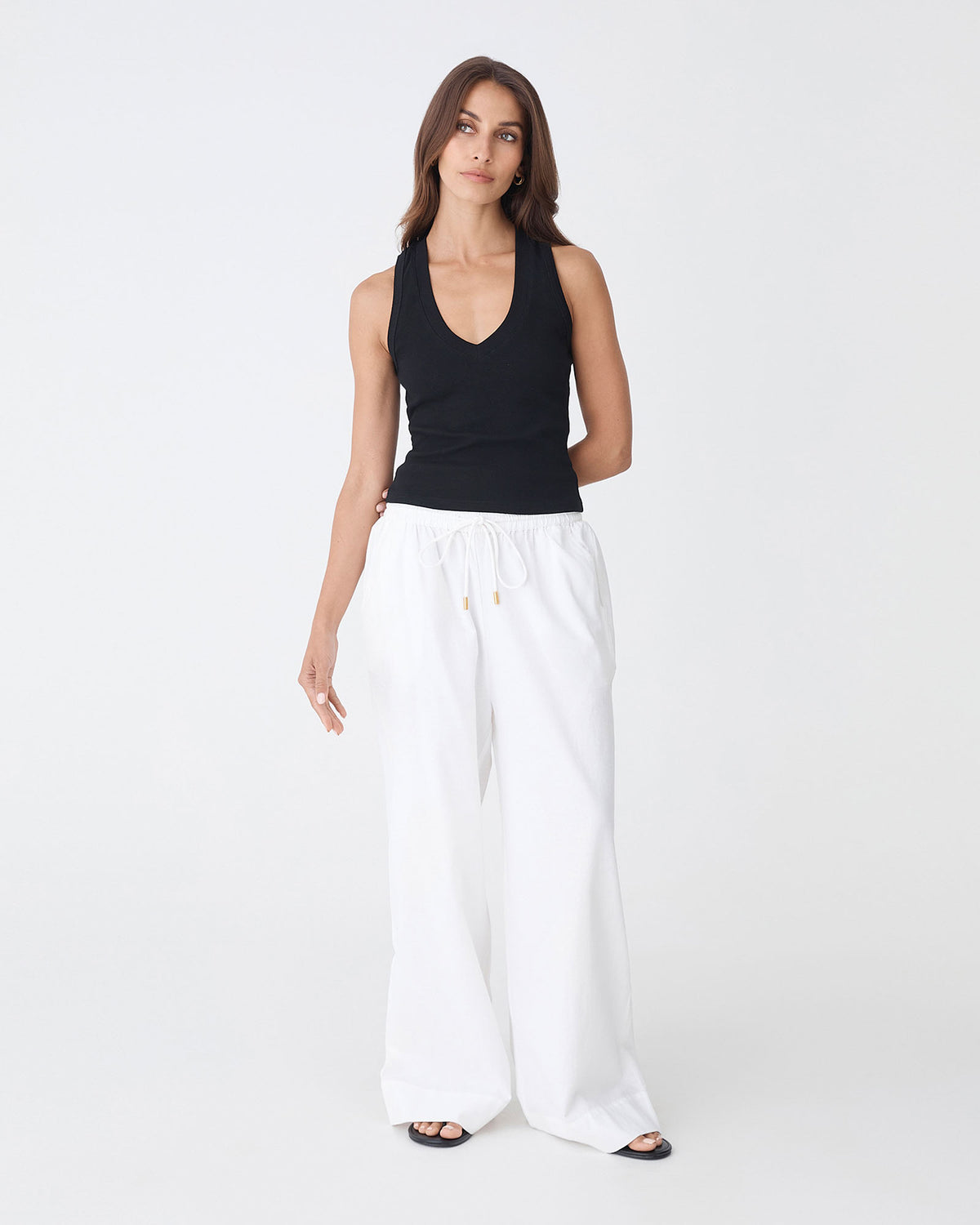 Bronte Cotton Drawstring Pants in ivory — full-length view 2