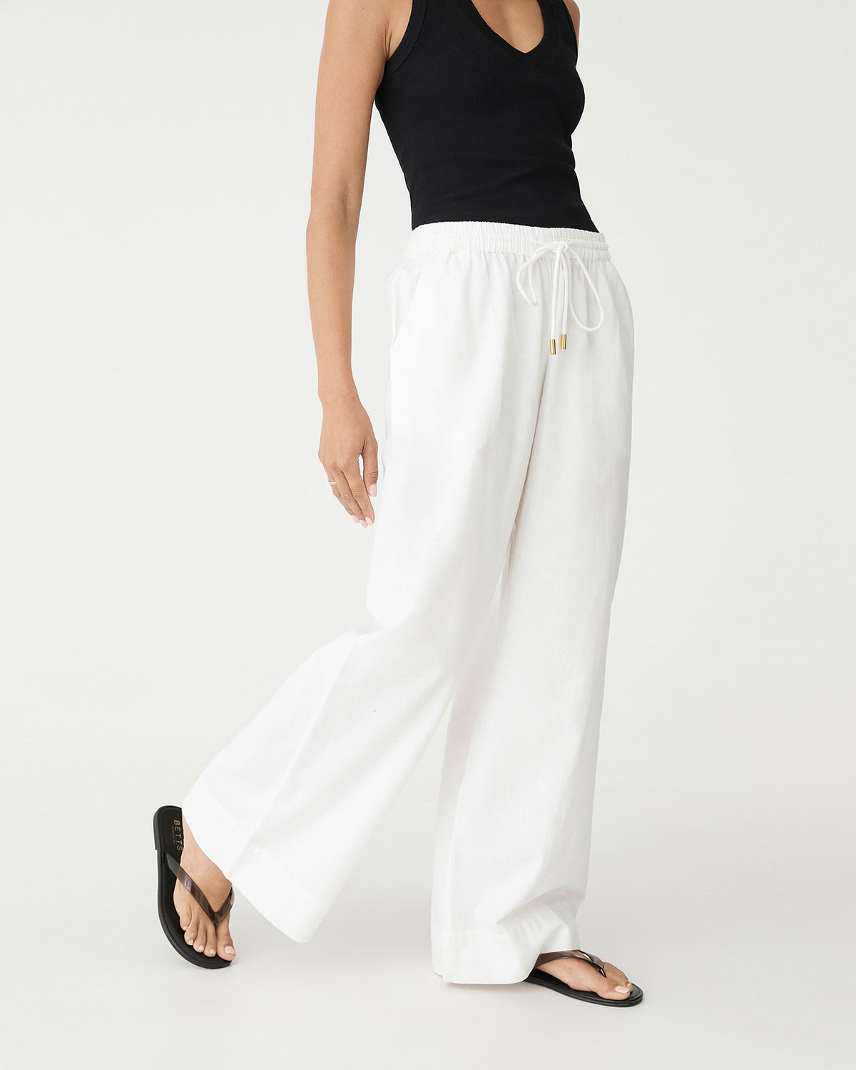 Bronte Cotton Drawstring Pants in ivory — side view