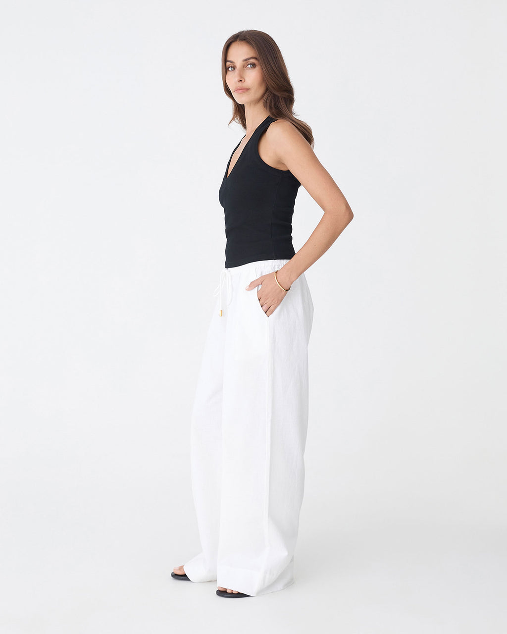 Bronte Cotton Drawstring Pants in ivory — side view 2