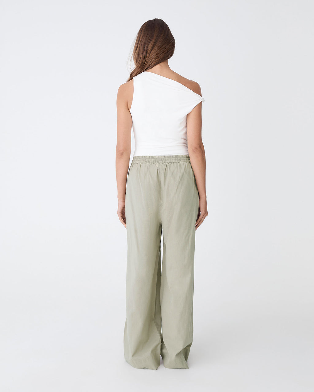 Bronte Cotton Drawstring Pants in khaki — back view