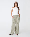 Bronte Cotton Drawstring Pants in khaki — full-length view