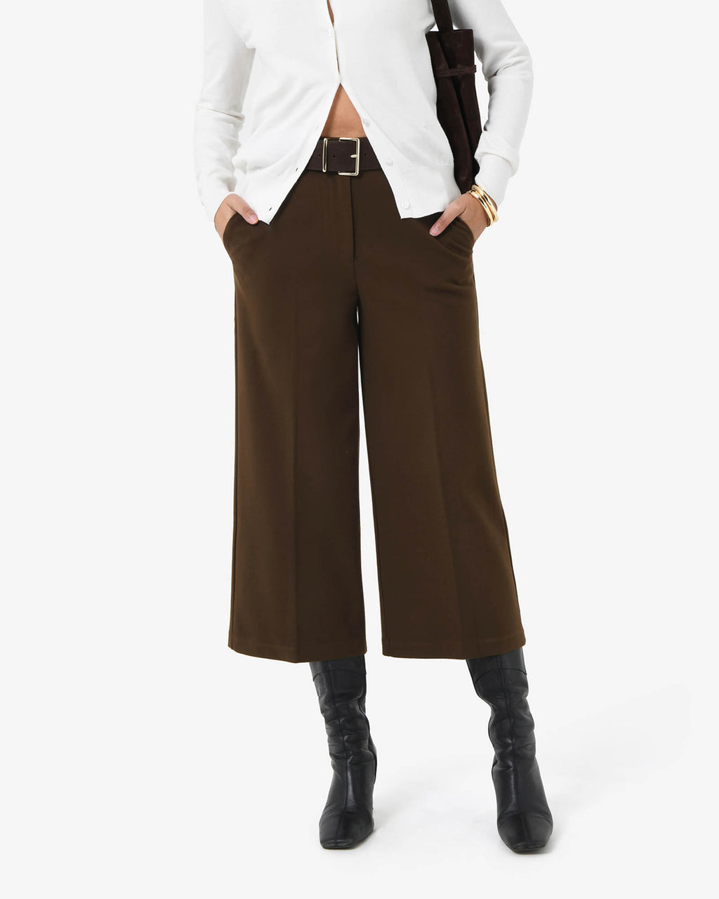 Brighton Wide Leg Culottes in chocolate — close-up view 2