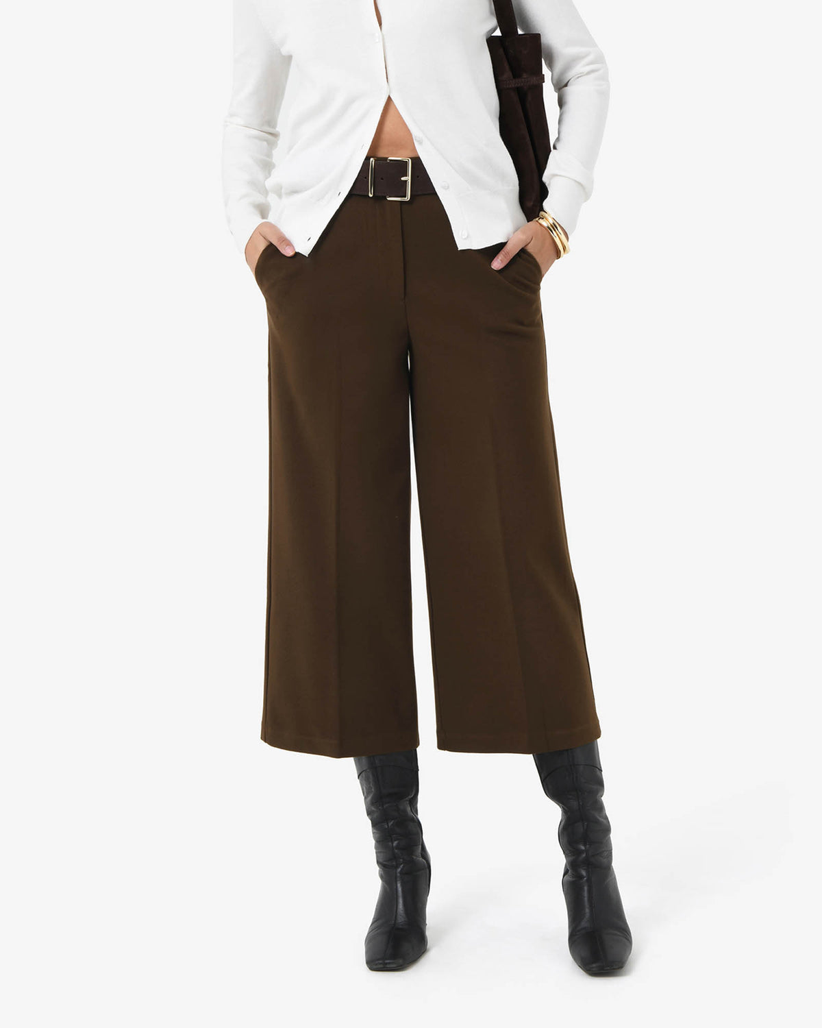 Brighton Wide Leg Culottes in chocolate — close-up view 2