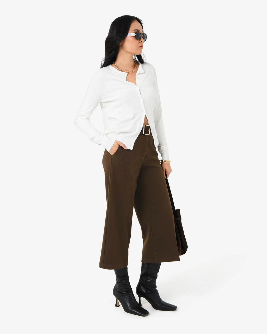 Brighton Wide Leg Culottes in chocolate — side view