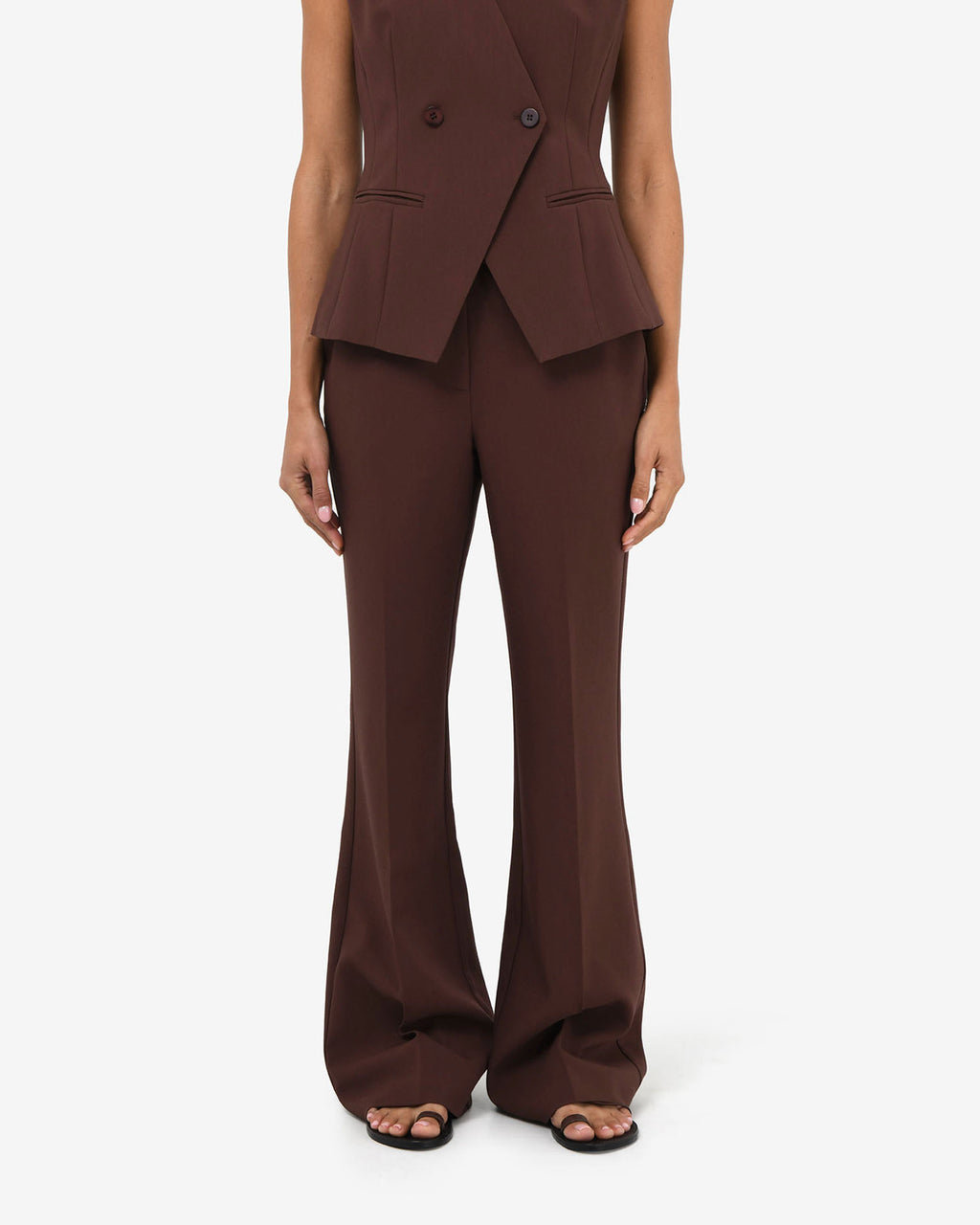 Nikki Flared Leg Pants in brown — close-up view