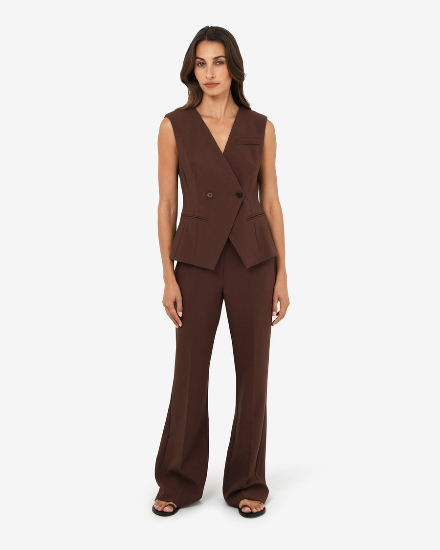 Nikki Flared Leg Pants in brown — full-length view