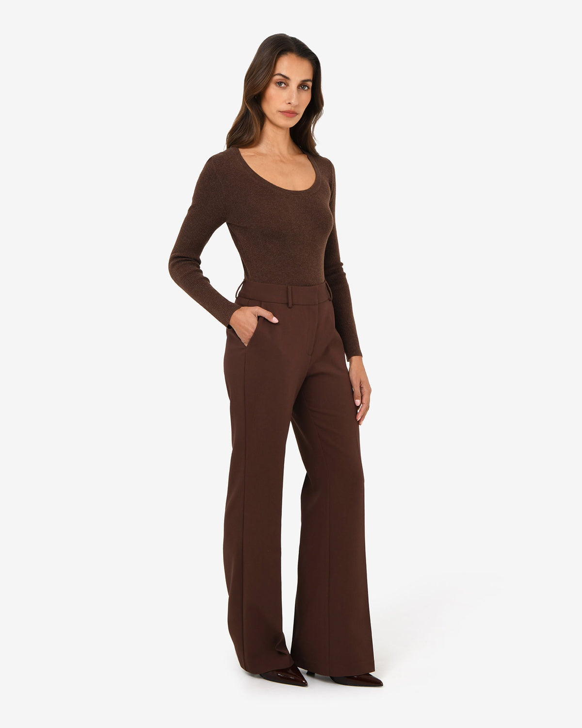Nikki Flared Leg Pants in brown — side view 2