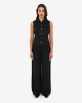 Dolly Pleated Wide Leg Pants in black — full-length view