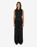 Dolly Pleated Wide Leg Pants in black — full-length view