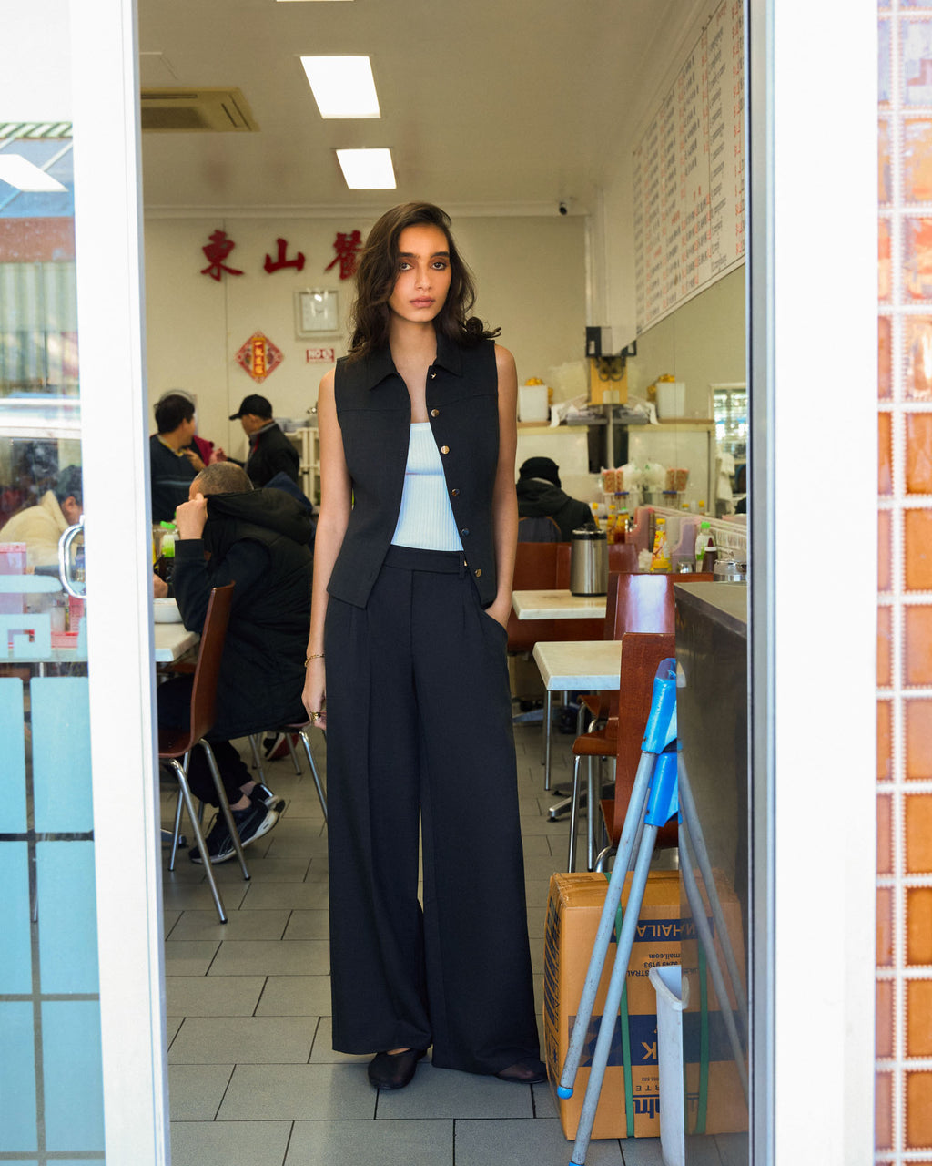 Dolly Pleated Wide Leg Pants in black — alternate view