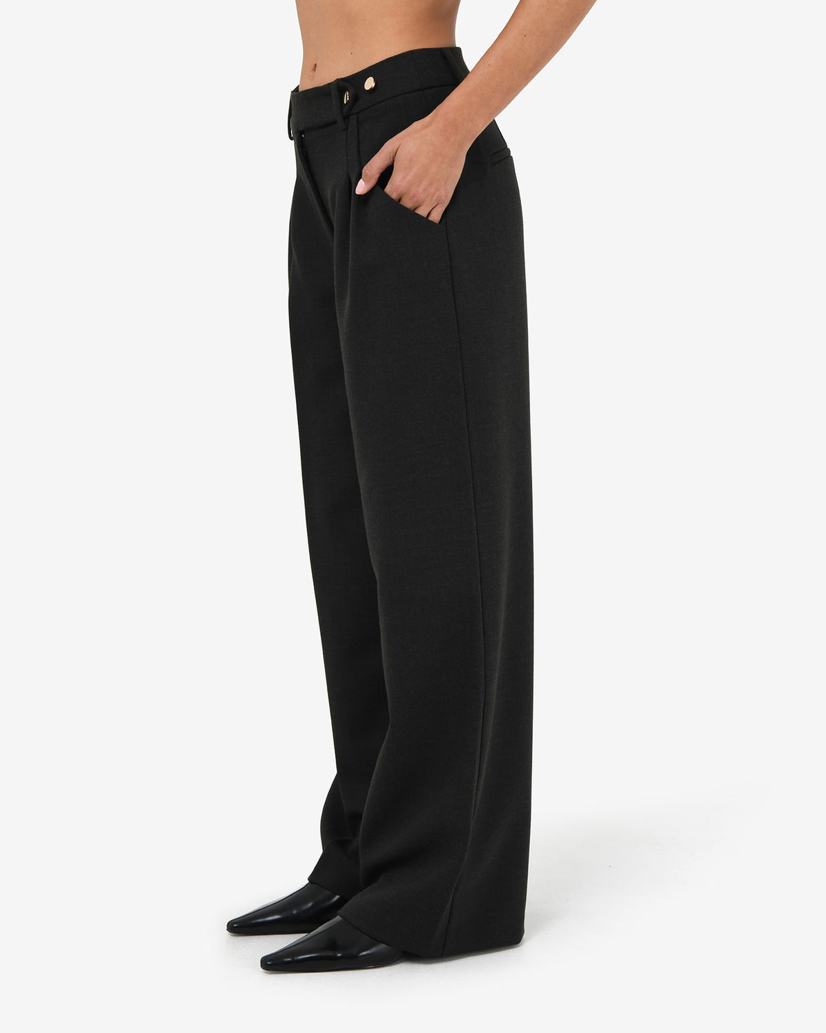 Dolly Pleated Wide Leg Pants in black — side view 2
