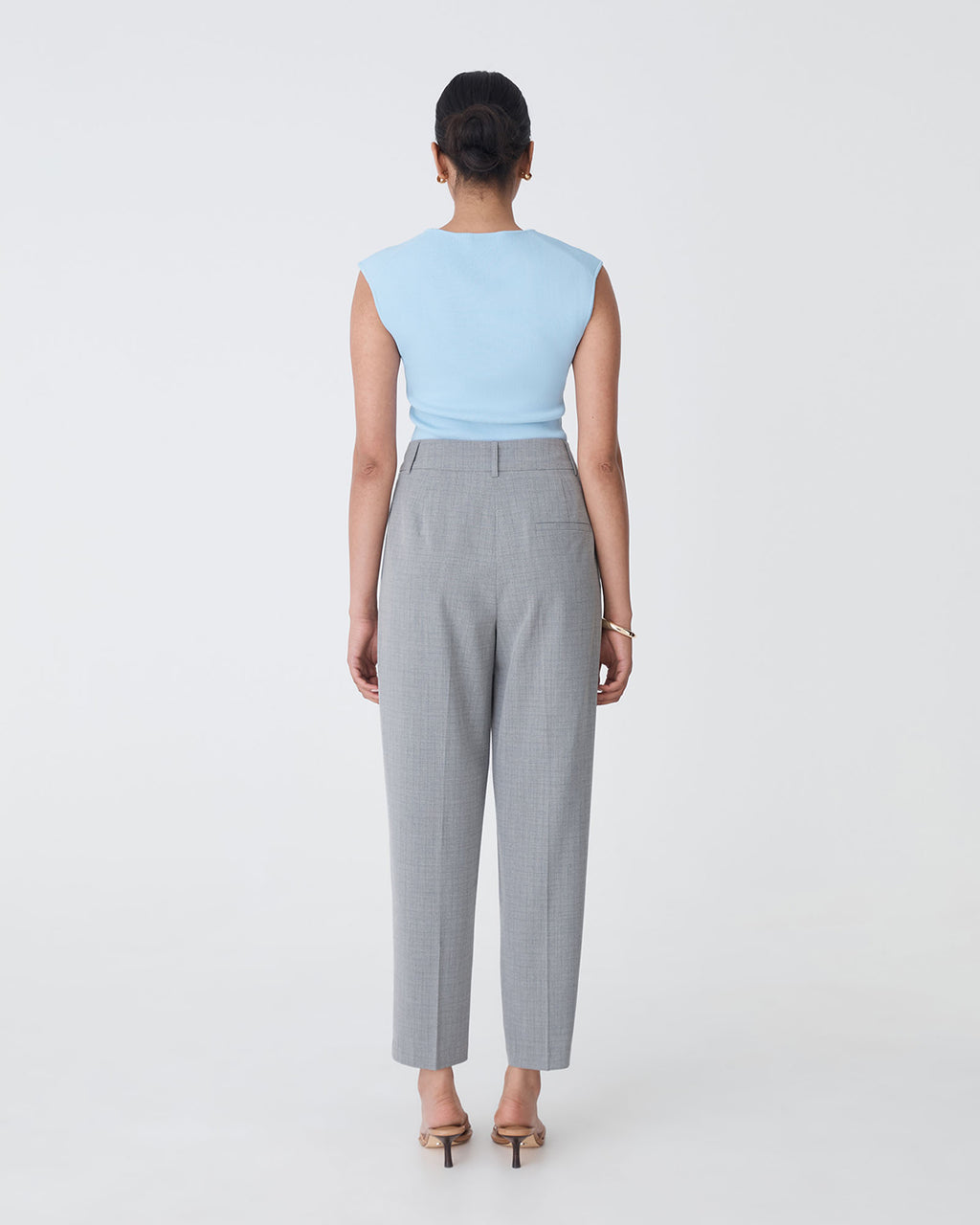 Kris Tapered Leg Pants in grey check — back view