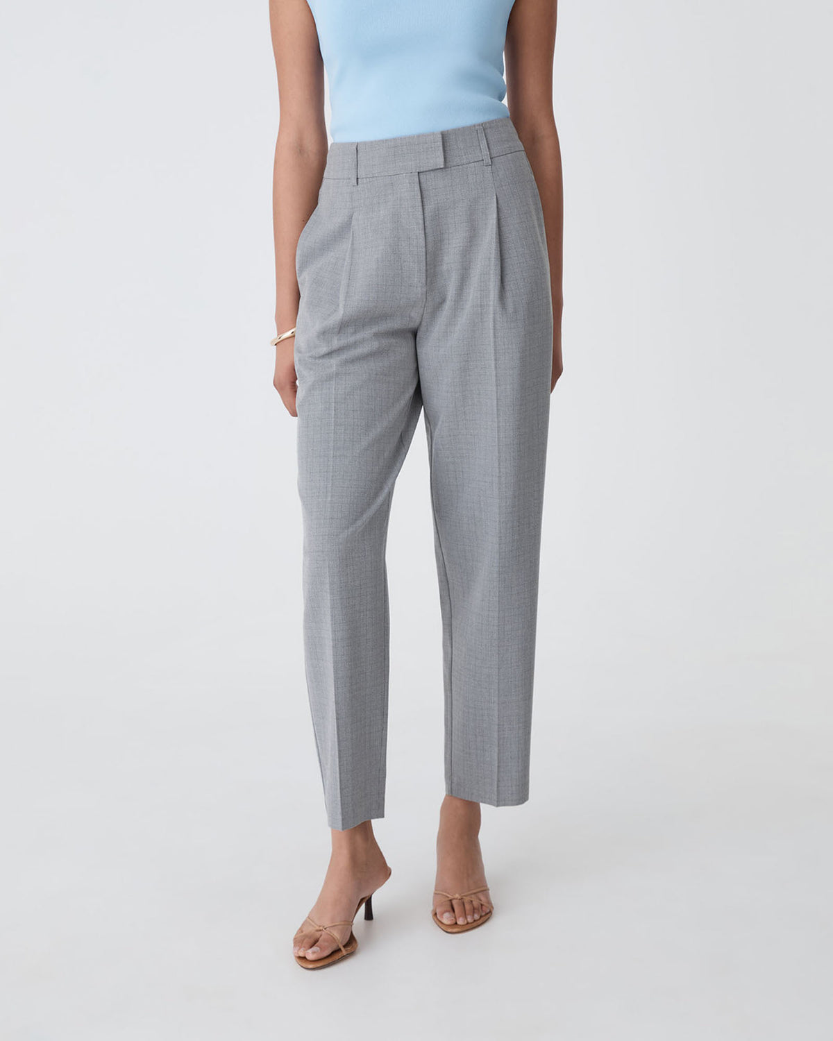 Kris Tapered Leg Pants in grey check — close-up view