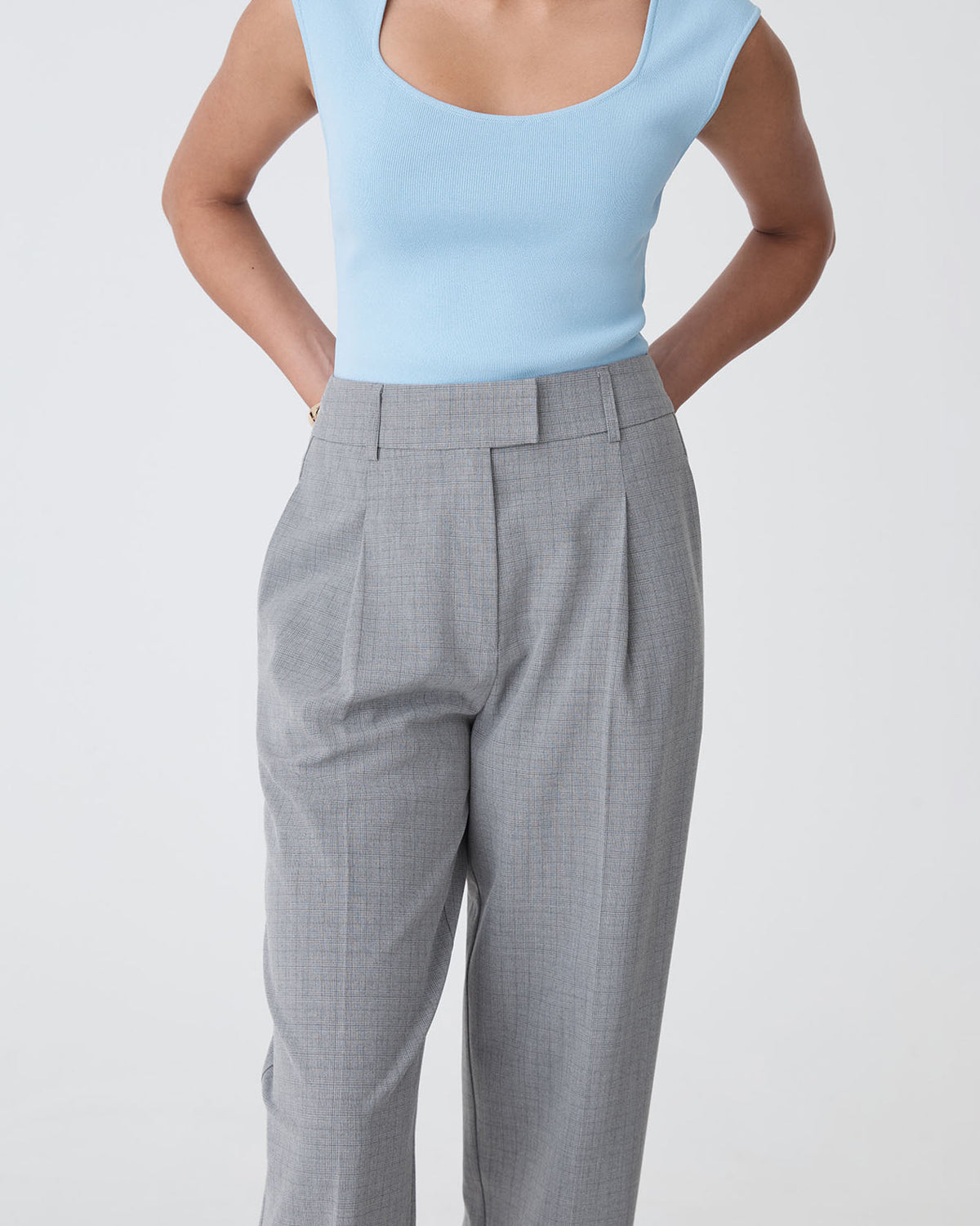 Kris Tapered Leg Pants in grey check — close-up view 2